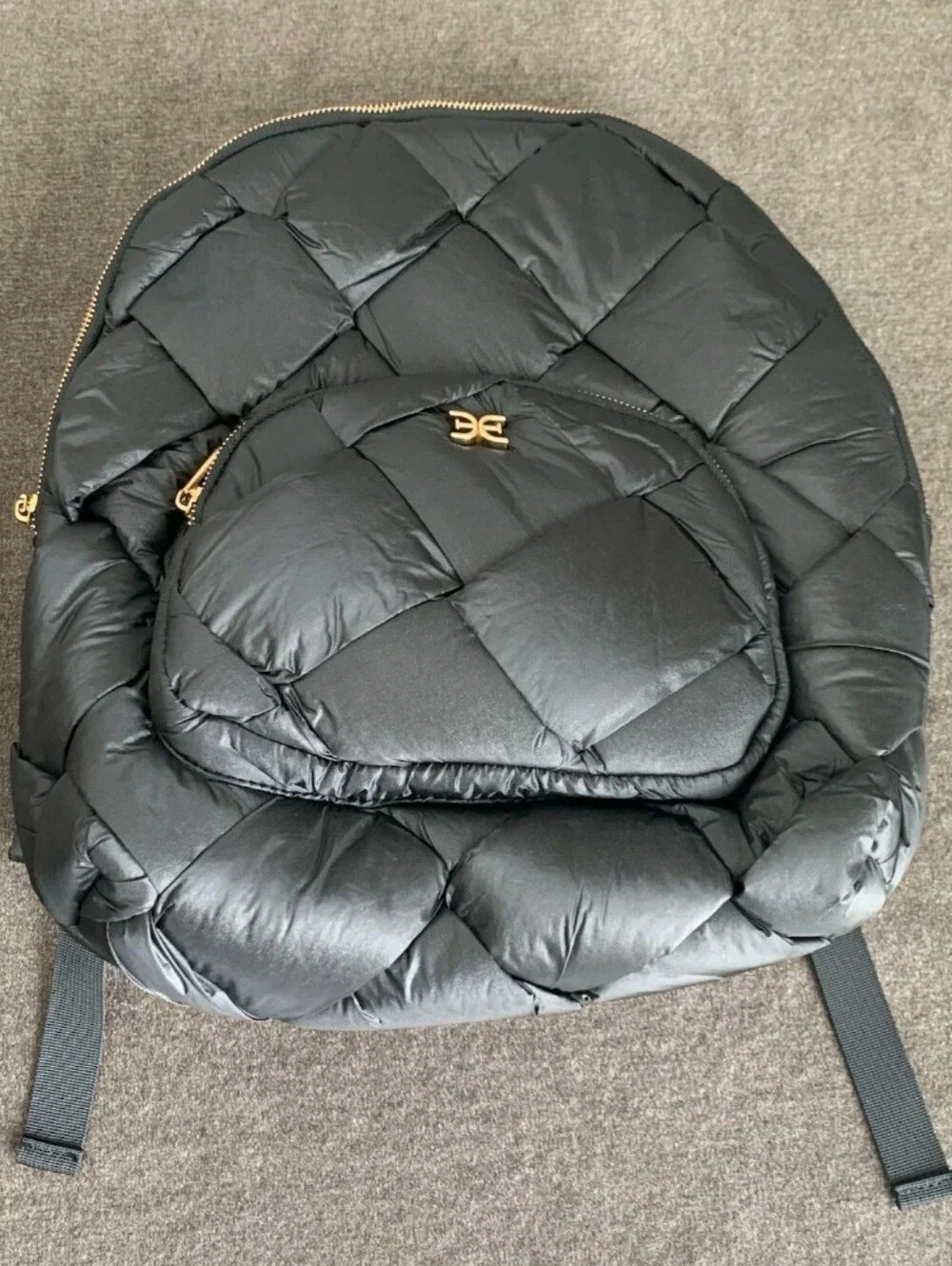 NWT Sam Edelman JULIANNA Woven Nylon Large Backpack in Black w/Gold Hardware NEW